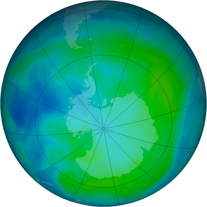 Antarctic ozone map for 29 January 2014